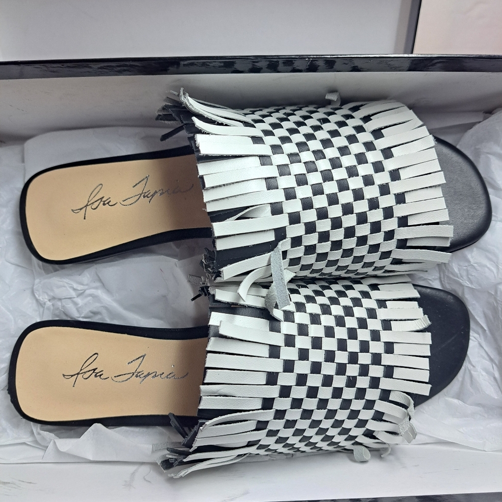 Arietta Vero Cuoio Isa Tapia Black/White Leather Sandals Size 36